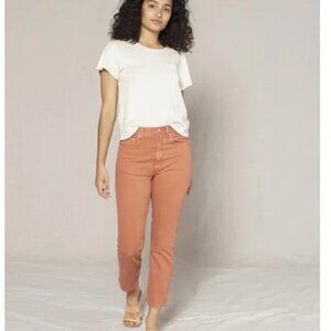 Outerknown S.E.A. Dune High Rise Slim Fit Jeans Size 26 Red Rock Orange Denim
